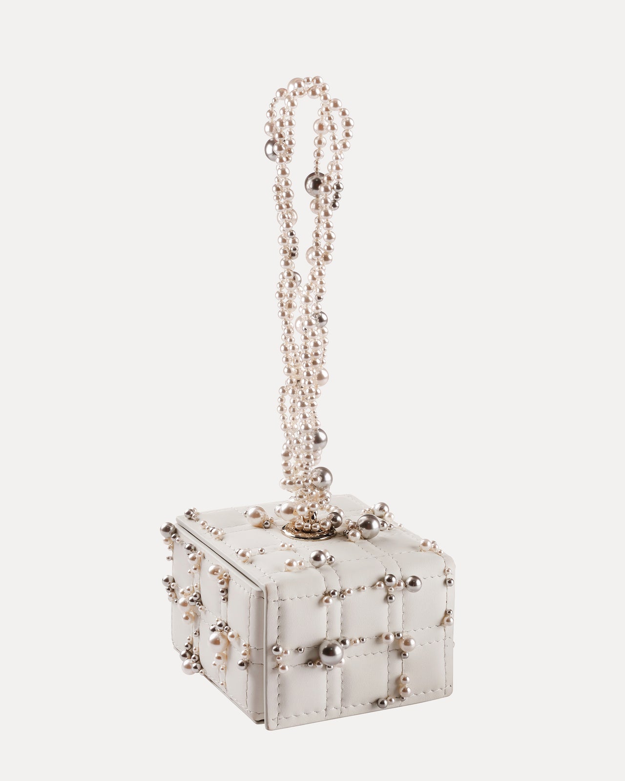 Couture Cube Pearl Bag in Off-White & Grey
