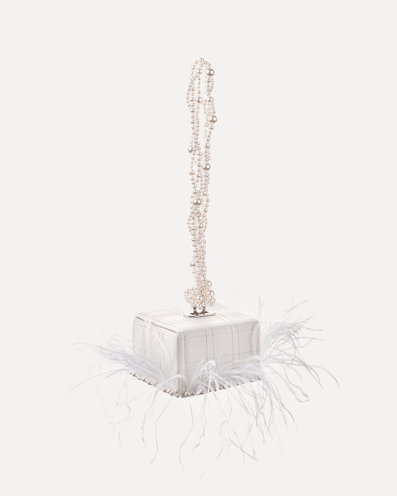 Couture Cube Pearl Bag in Off-White Feathers