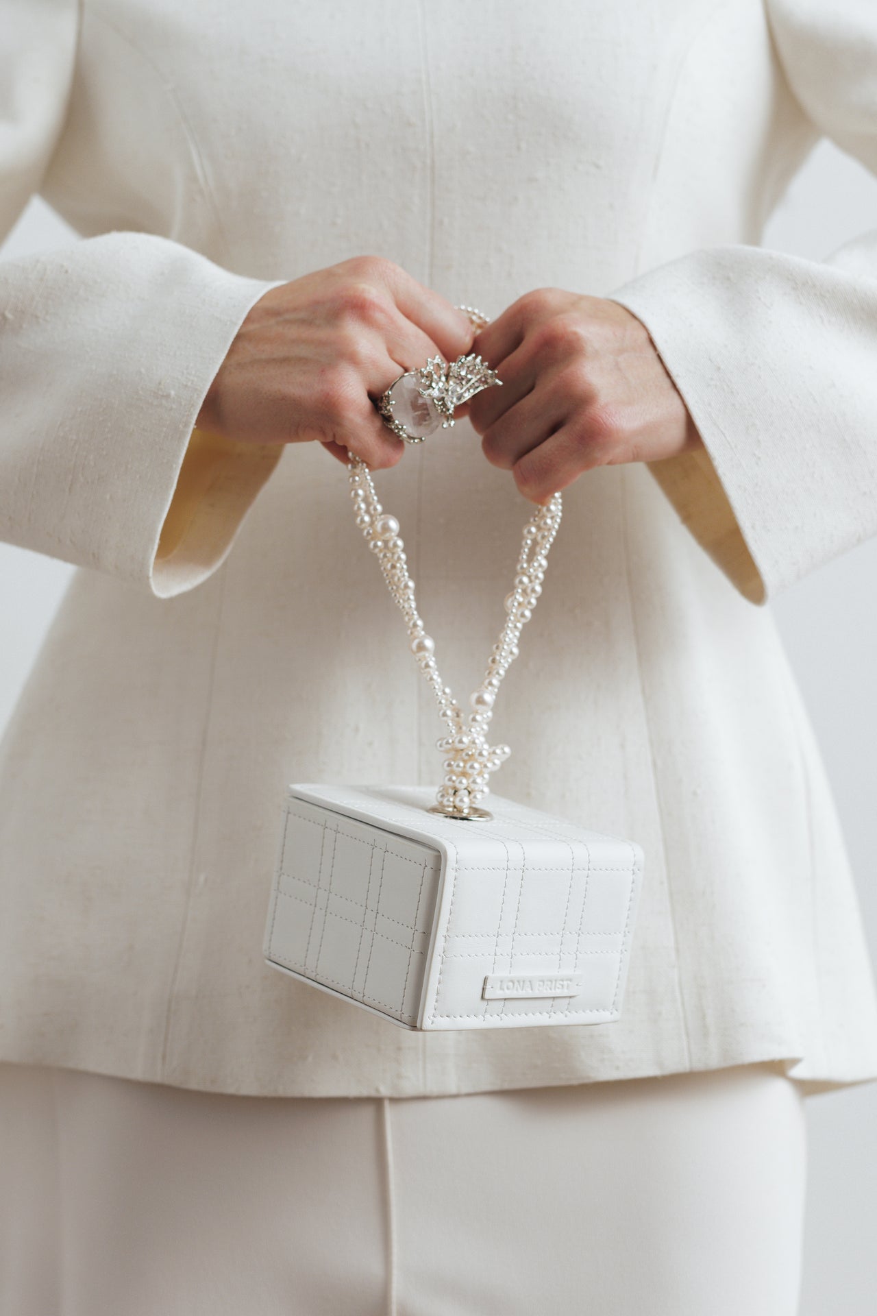 Cube Pearl Bag in Off-white