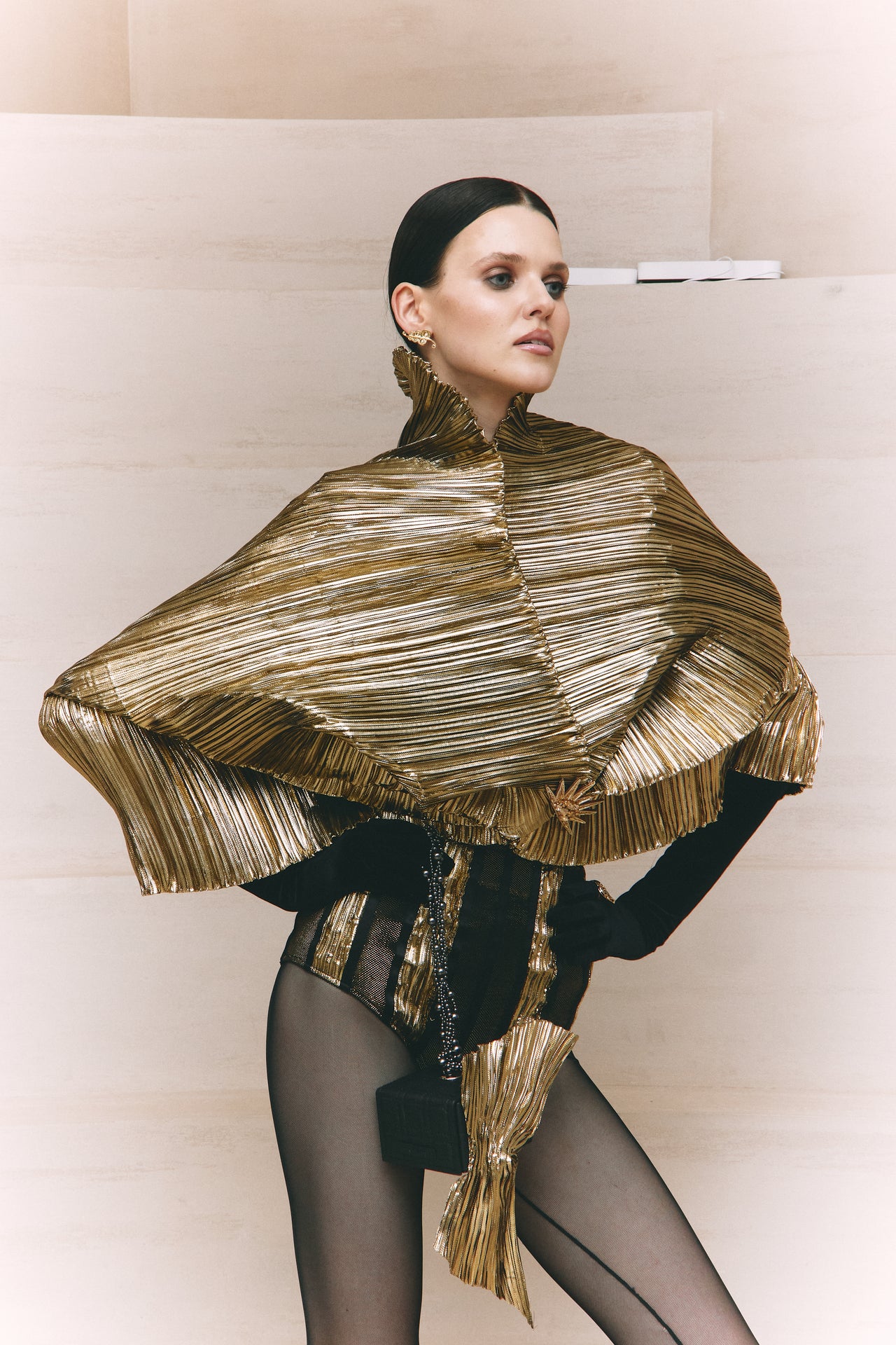 Couture Cube Pearl Bag in Black & Gold