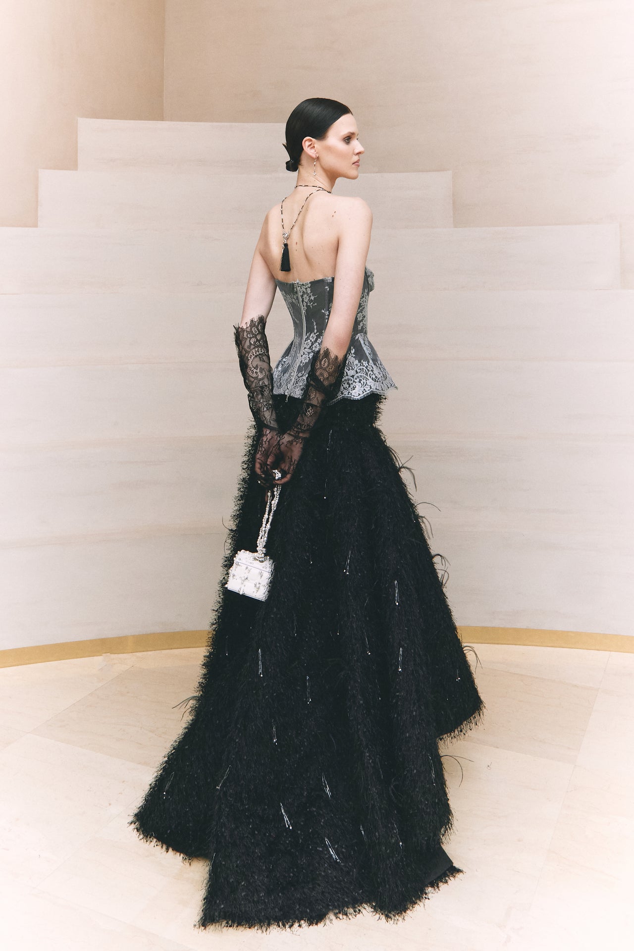 Couture Cube Pearl Bag in Off-White & Grey